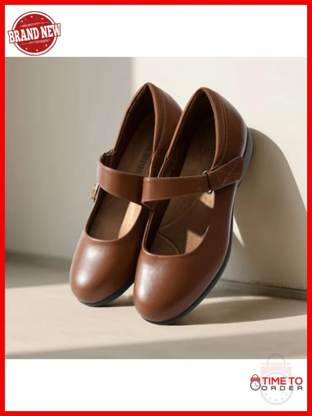 Faux Leather Mary Jane Flats with Supportive Cushioned Insole